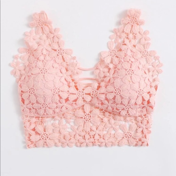 PINK GUIPURE LACE LONGLINE BRALETTE - Picture 3 of 8